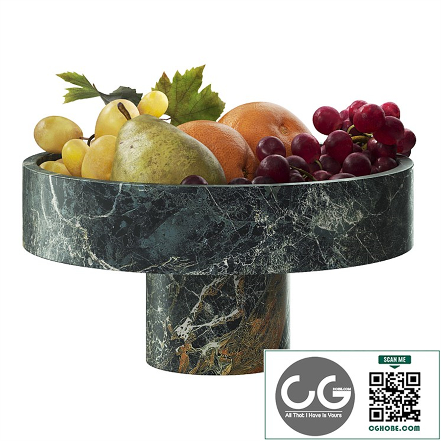 Green marble vase with fruits