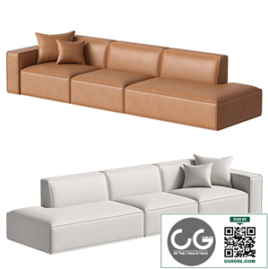 Japandi Brown Leather Sofa