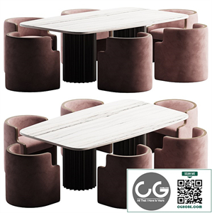 Dining set 2 - Chester Rose Velvet Barrel Dining Chair