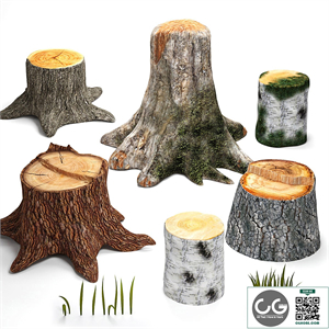 Tree stumps collection & grass