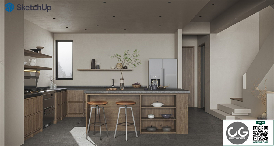 Wabi-sabi style kitchen SU model