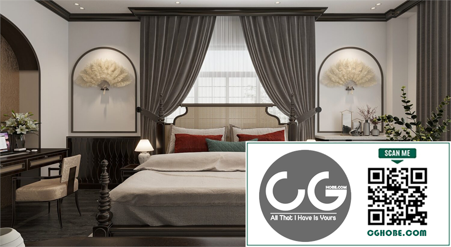  Download Free 3D Indochine Bedroom Interior Model by Tran Quang Sang