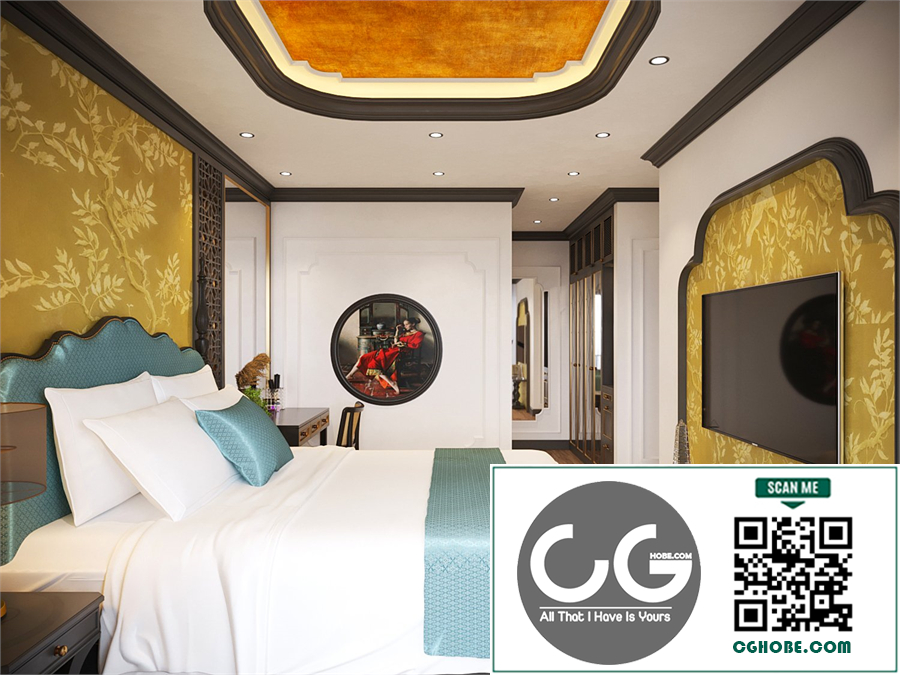 Download Free 3D Indochine Bedroom Interior Model by Mai Long
