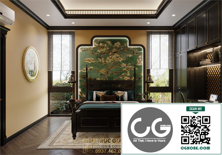 3D Indochine Bedroom Interior Model Download