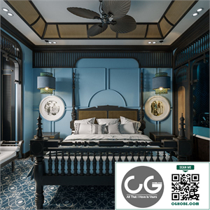  Download Free 3D Indochine Bedroom Interior Model by Hoang Trong Quan