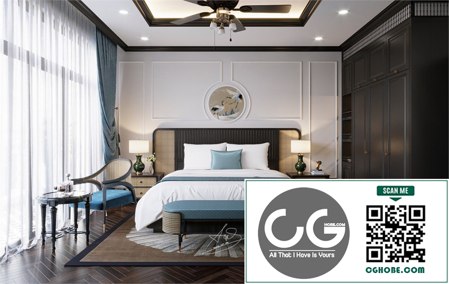 Download Free 3D Indochine Bedroom Interior Model by Nguyen Viet Anh