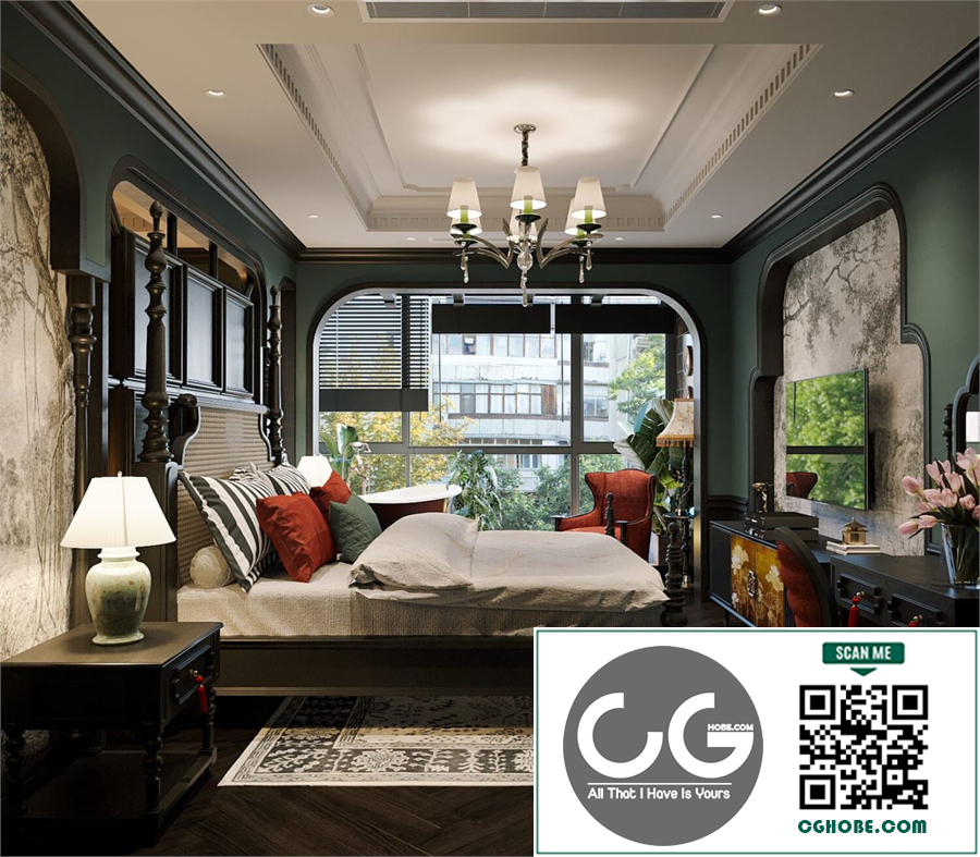 Download Free 3D Indochine Bedroom Interior Model by Gin Matsuic