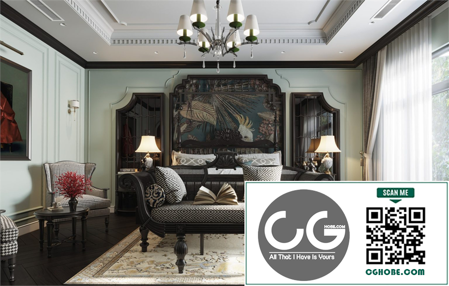 3Ds Max Indochine Bedroom Interior Model Download by Nam Dang