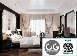 3Ds Max Indochine Master Bedroom Interior Model Download by Trang Chuot