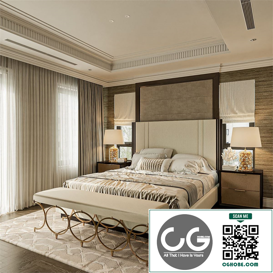  3Ds Max Bedroom Interior Model Download by Mai Long