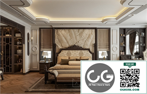 3Ds Max Indochine Master Bedroom Interior Model Download by Tung Nguyen