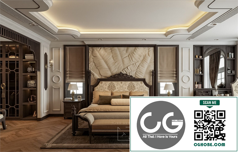 3Ds Max Indochine Master Bedroom Interior Model Download by Tung Nguyen