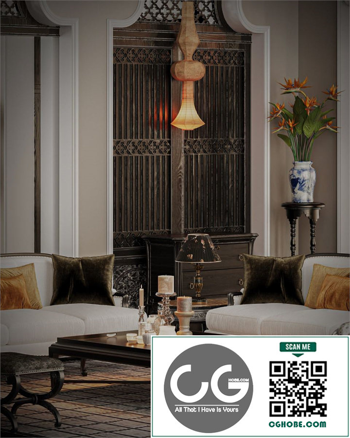 3Ds Max Indochine Living Room Interior Model Download by Nguyen Kim Tuyen