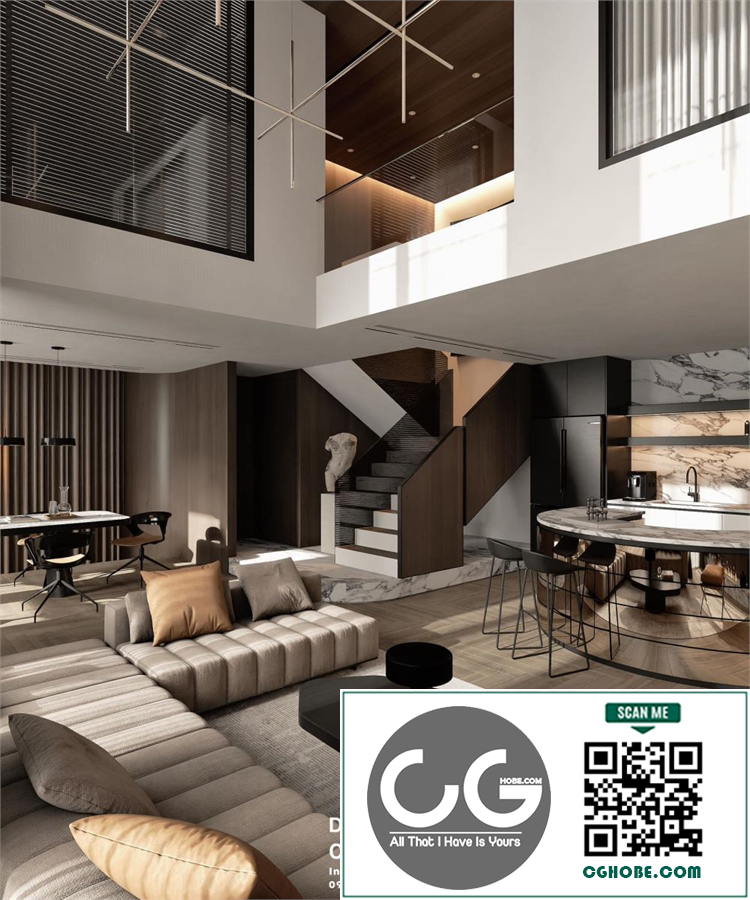 3Ds Max Living Room – Kitchen Interior Model Download By Trung Hau Tran