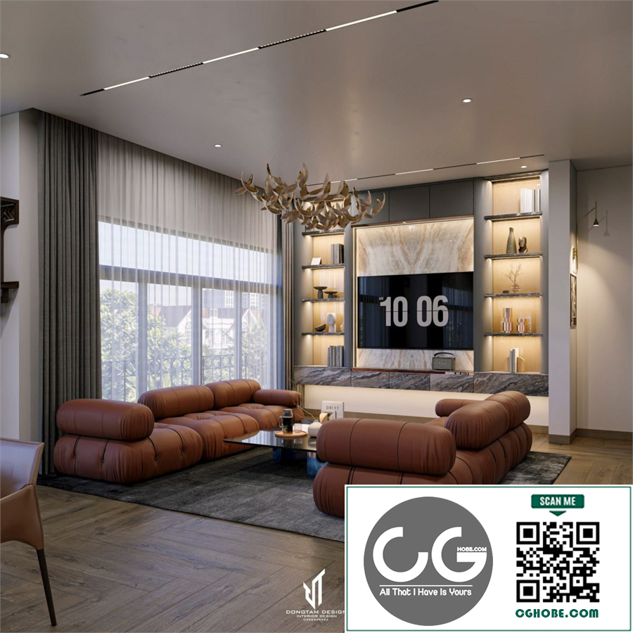 3Ds Max Living Room – Kitchen Interior Model Download By Dang Hoang Anh