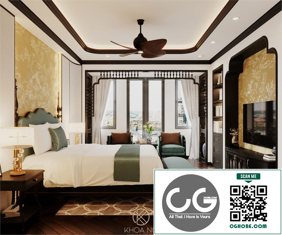 3D Interior Indochine Bedroom Model Download by Khoa NQ