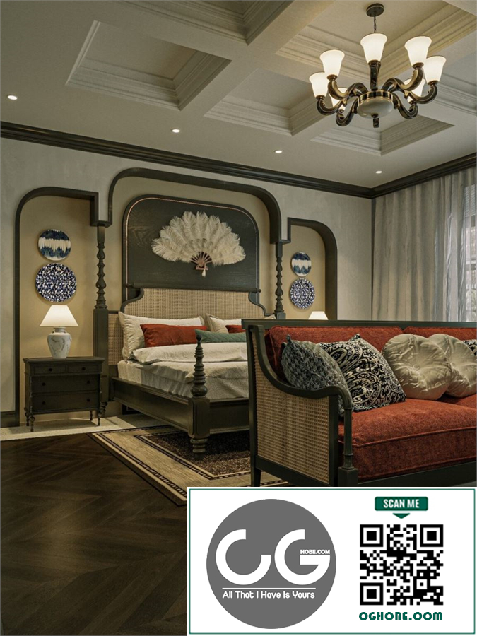 3D Indochine Bedroom Interior Model Download by Dat Nguyen