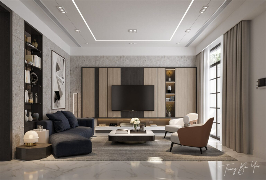 Free 3D Living Room- Kitchen Interior Model Download by Bao Yen