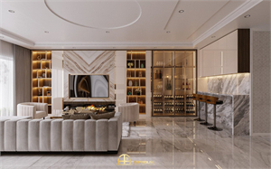 Free 3D Living Room- Kitchen Interior Model Download by Tuan An