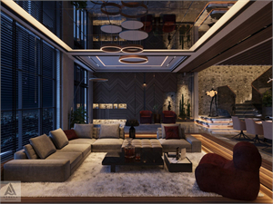 Free 3D Living Room- Kitchen Interior Model Download by Du Ta