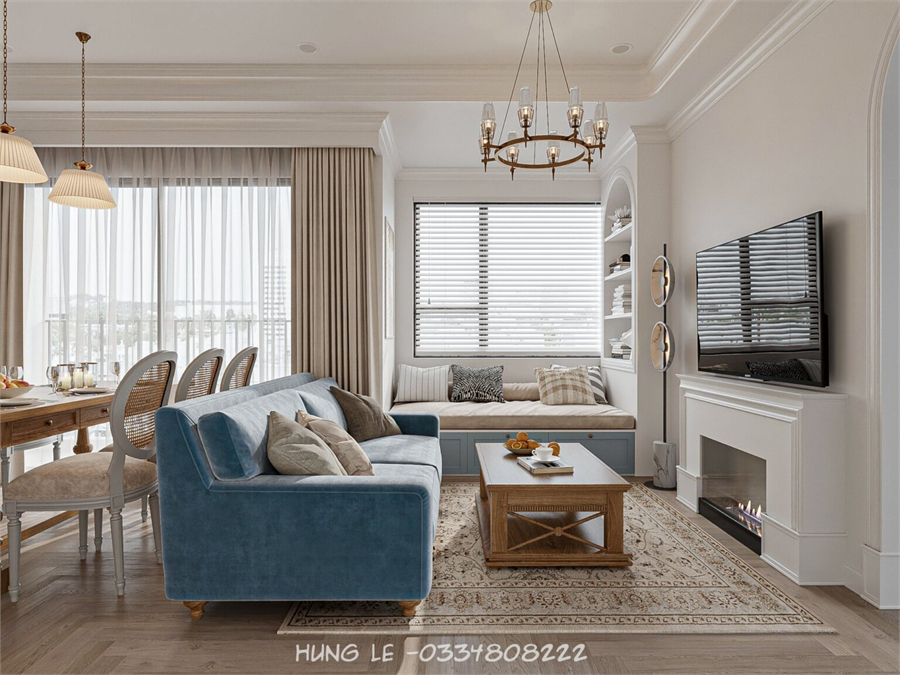 Free 3D Living Room- Kitchen Interior Model Download by Hung Le