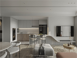 Download Free 3D Living Room- Kitchen Interior Model By Quoc Quyen