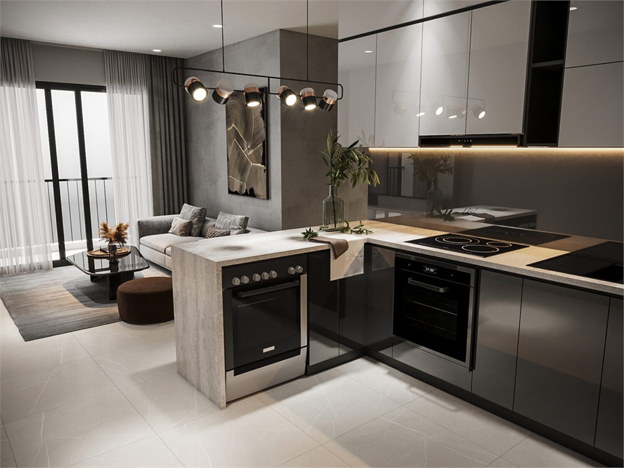 Download Free 3D Living Room- Kitchen Interior Model By Bui Khong Bay