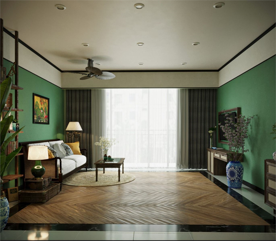 3D Indochine Living Room – Kitchen Interior Model Download by Nhat Quang