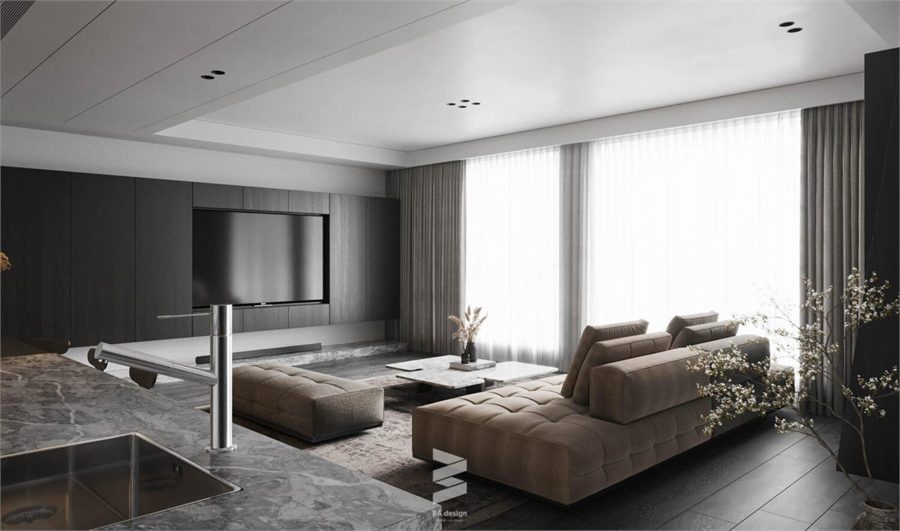 Download Free 3D Living Room- Kitchen Interior Model By Tu Dinh Huong