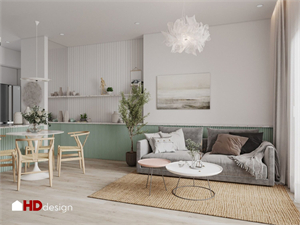 Download Free 3D Living Room- Kitchen Interior Model By Bui Khong Bay