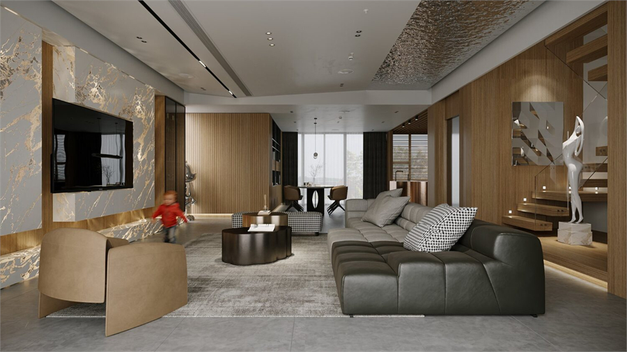 Download Free 3D Living Room- Kitchen Interior Model By Nguyen Ha