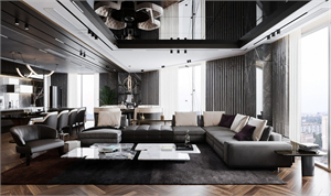 Download Free 3D Living Room- Kitchen Interior Model By Hoang Phuong