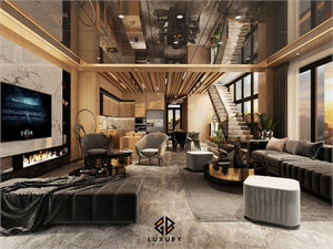 Download Free 3D Living Room- Kitchen Interior Model By Tang Hoang Ha