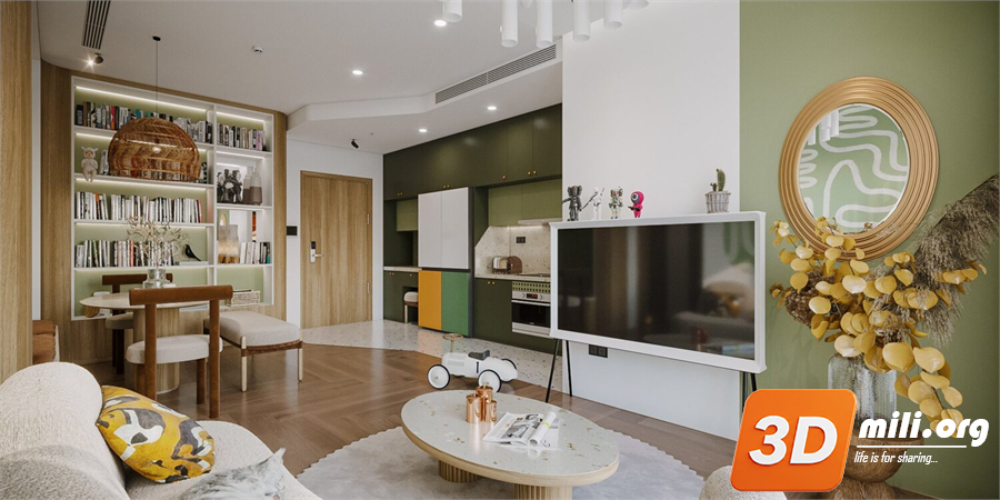 Download Free 3D Living Room – Kitchen Interior Model By Marcö Böxer