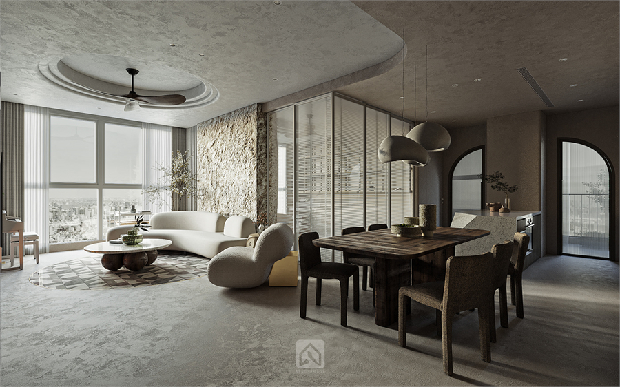 Free 3D Living Room- Kitchen Interior Model Download by Vu Phuong Anh