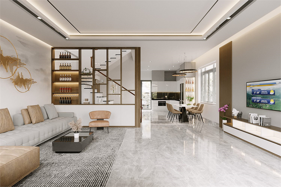 Free 3D Living Room- Kitchen Interior Model Download by Pham Thanh Nhan