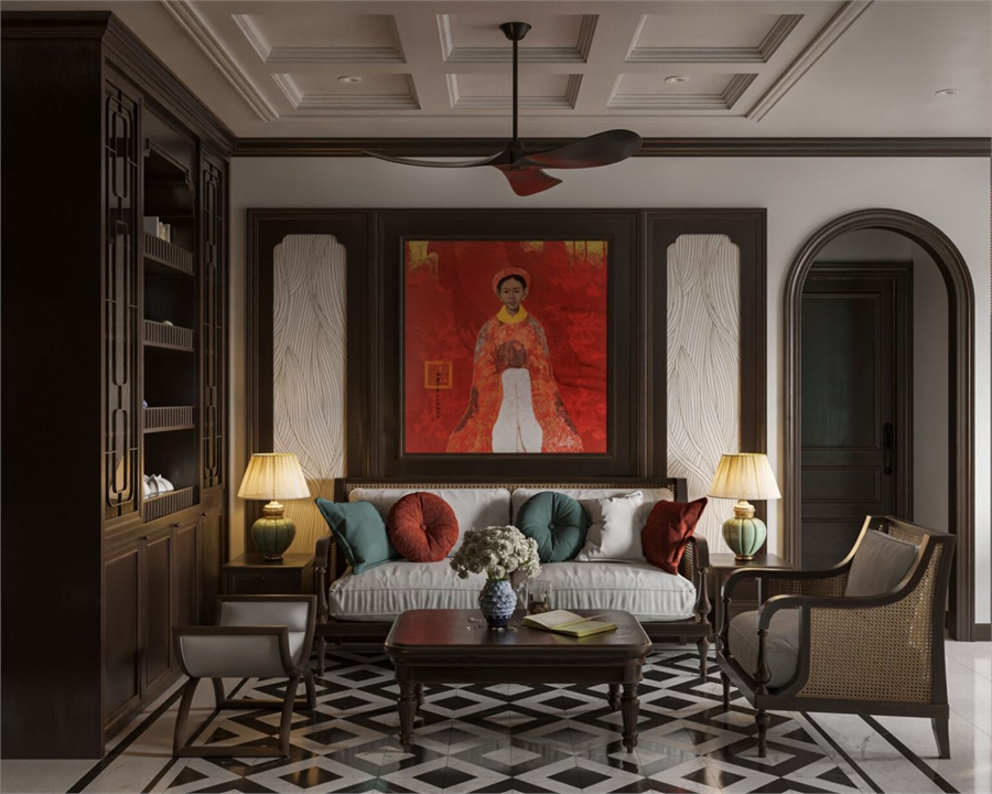 3D Indochine Living Room – Kitchen Interior Model Download by Phong Tran