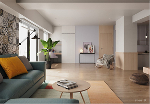 Free 3D Livingroom- Kitchen Interior Model Download by Ngo Minh Toan