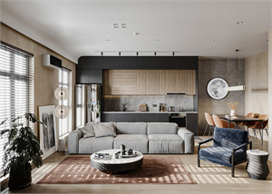 Free 3D Livingroom- Kitchen Interior Model Download by Nguyen Thanh Cong
