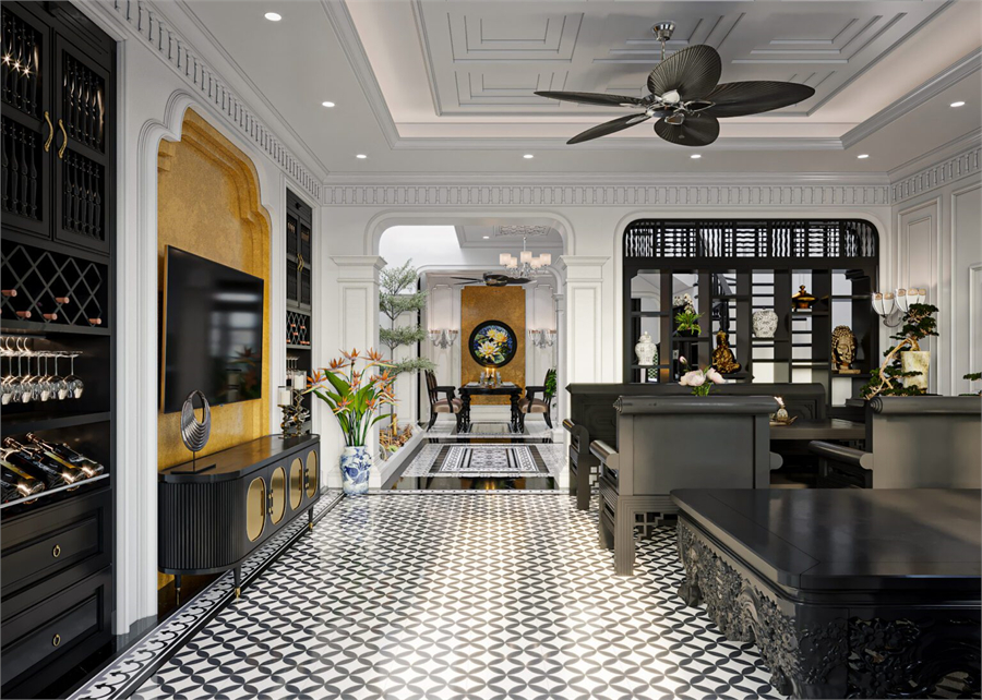3D Indochine Living Room – Kitchen Interior Model Download by Nguyen Thanh Binh