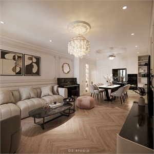  3D Living Room – Kitchen Interior Model Download by Duong Bui