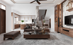  3D Living Room – Kitchen Interior Model Download by Phan Thanh Duong