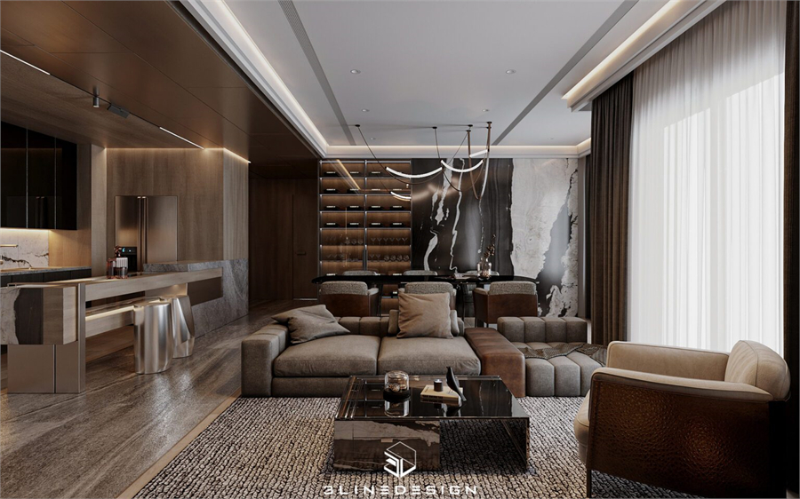 3D Living Room – Kitchen Interior Model Download by Ninh