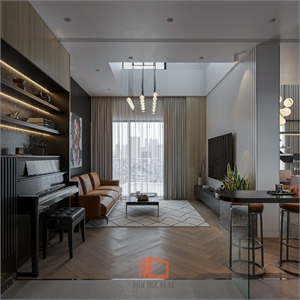 3D Living Room – Kitchen Interior Model Download by Hung Le