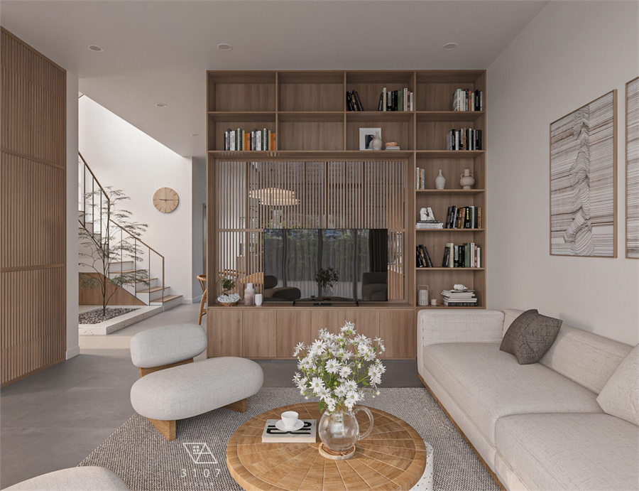  3D Living Room – Kitchen Interior Model Download by Hung Le