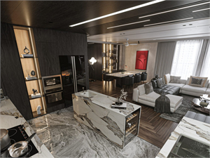 3D Living Room – Kitchen Interior Model Download by Dao Ngoc Tu