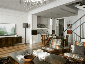3D Living Room – Kitchen Interior Model Download by Ngo Dien Vu
