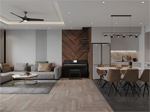 3D Living Room – Kitchen Interior Model Download by Minh Tu Indesign