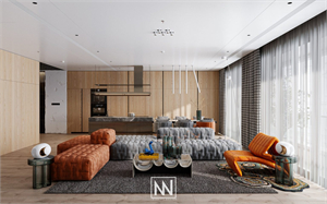 3D Living Room – Kitchen Interior Model Download by Nguyen Tuan Vu