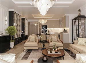 Free 3D Neoclassical Living Room – Kitchen Interior Model Download By The Hoang